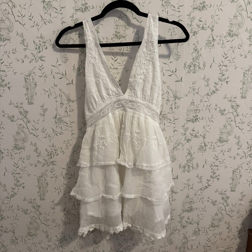 LoveShackFancy White Lace Ruffle Mini Dress